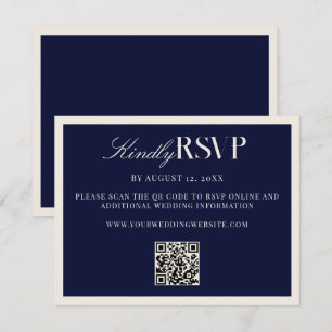 Cartão RSVP Casamento Antigo Dinheiro Azul Marinho Elegante
