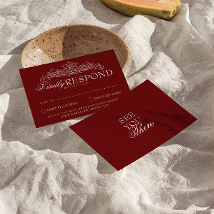 Cartão RSVP Casamento Antigo Dinheiro Burgundy Vintage