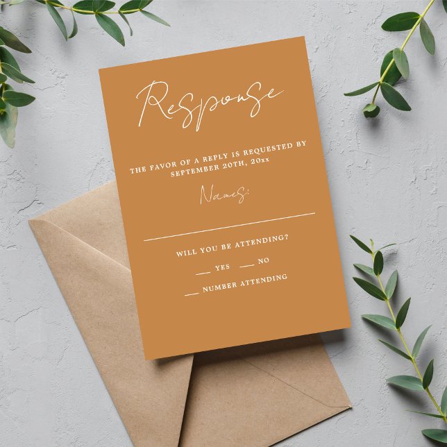 Cartão RSVP Casamento Apricot Mínimo de Script Simplicity 3 Ve (Criador carregado)