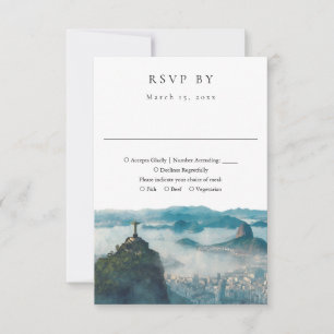 Cartão RSVP Casamento Aquarela da Paisagem de Rio de Janeiro