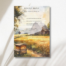 Cartão RSVP Casamento Aquarela de Celeiro de Outono Vintage