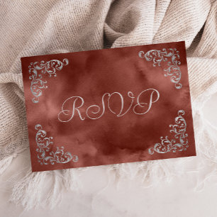 Cartão RSVP Casamento Aquarela em Tons de Canela e Prata Vinta