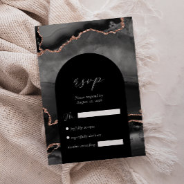 Cartão RSVP Casamento Arco Preto Rosa Dourado Ágata Moderno