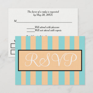 Cartão RSVP Casamento Areia Azul Espuma Rosa Listras de Cabana