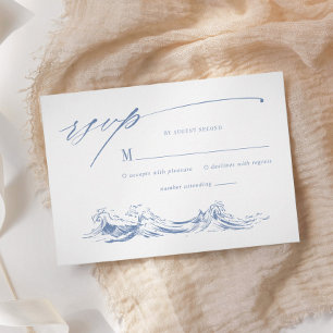 Cartão RSVP Casamento Azul à Beira-Mar Chic Costeiro
