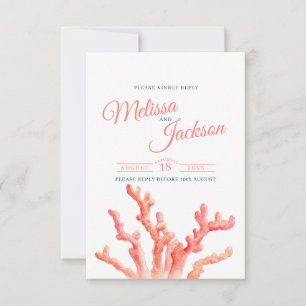 Cartão RSVP Casamento azul alaranjado do oceano da arte coral