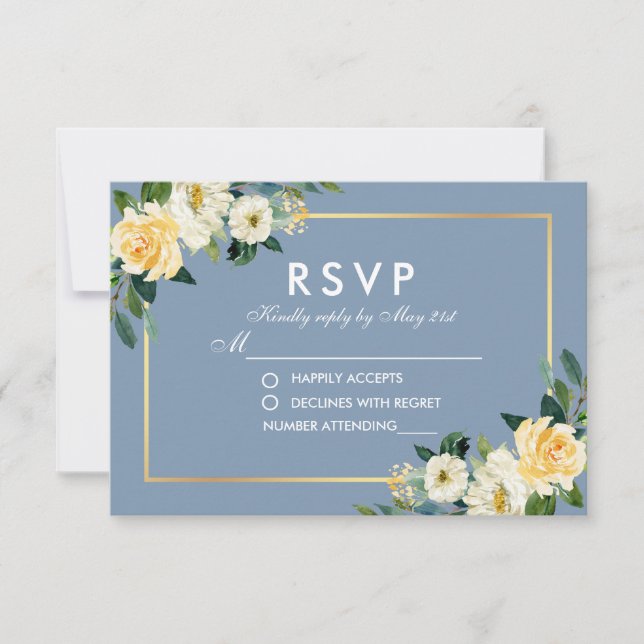 Cartão RSVP Casamento Azul Amarelo Amarelo Floral Amarelo Amar (Frente)