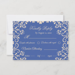Cartão RSVP Casamento Azul Bege Elegante