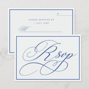 Cartão RSVP Casamento Azul Branco Caligrafia Florescer Mínimo