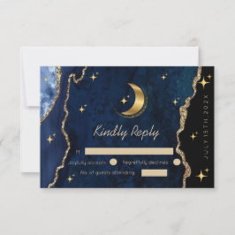 Cartão RSVP Casamento Azul Celestial Estrelas da Meia-Noite Lu