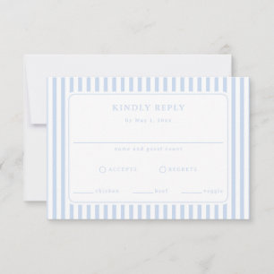 Cartão RSVP Casamento Azul Clássico com Listras Preppy Costeir
