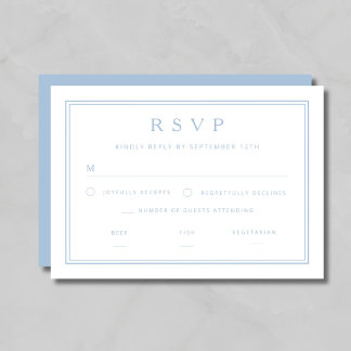 Cartão RSVP Casamento Azul Clássico Elegante