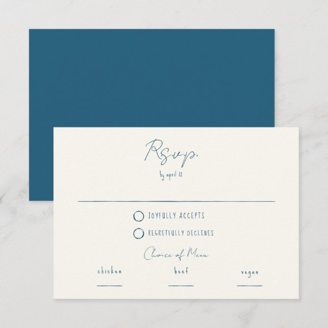 Cartão RSVP Casamento Azul Colorido com Linha Escrivível Desen (Frente/Verso)