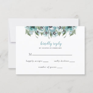 Cartão RSVP Casamento Azul com Derramamento Floral Rustic Wate