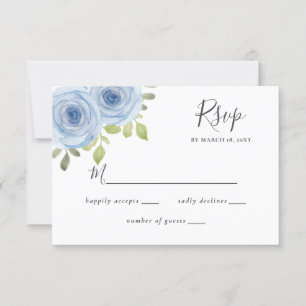 Cartão RSVP Casamento Azul com Derramamento Floral Rustic Wate