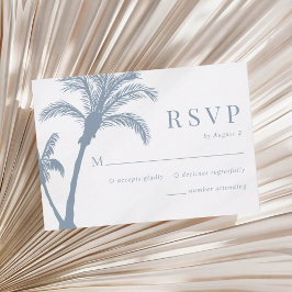 Cartão RSVP Casamento Azul com Derrame de Praia Tropical Palm