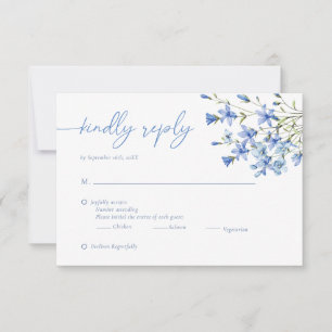 Cartão RSVP Casamento Azul com Derrame Floral Elegante
