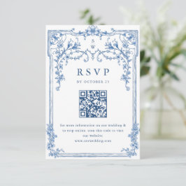Cartão RSVP Casamento Azul com Grace Floral Dusty, Ornamentado