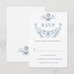 Cartão RSVP Casamento Azul com Grace Floral Dusty, Ornamentado