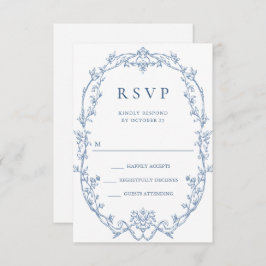 Cartão RSVP Casamento Azul com Grace Floral Dusty, Ornamentado