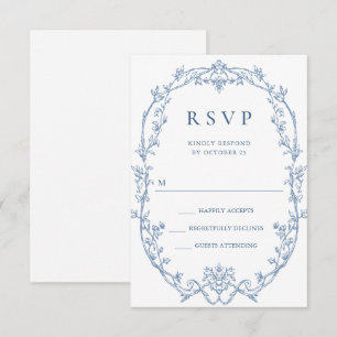 Cartão RSVP Casamento Azul com Grace Floral Dusty, Ornamentado