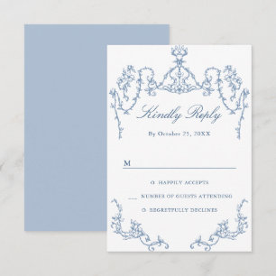 Cartão RSVP Casamento Azul com Grace Floral Dusty, Ornamentado