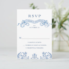 Cartão RSVP Casamento Azul com Grace Floral Dusty, Ornamentado