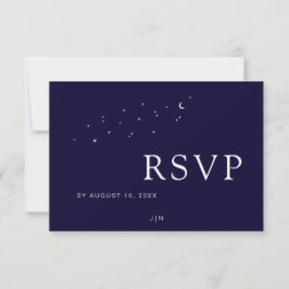 Cartão RSVP Casamento Azul de Lua Celestial Elegante e Estrela