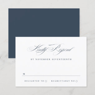 Cartão RSVP Casamento Azul do Marinho de Caligrafia Elegante C