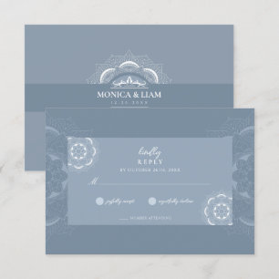 Cartão RSVP Casamento Azul do Ornamentado Elegante Clássico Bo