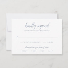 Cartão RSVP Casamento Azul Dusty, Simples Script Formal Elegan