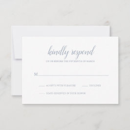 Cartão RSVP Casamento Azul Dusty, Simples Script Formal Elegan