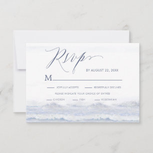 Cartão RSVP Casamento azul e branco do destino do oceano