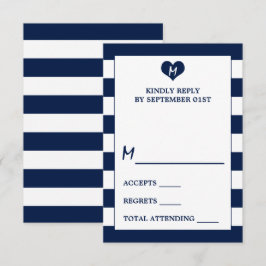 Cartão RSVP Casamento Azul e Branco do Marinho Quic Moderno