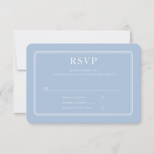 Cartão RSVP Casamento Azul Elegante (Frente)