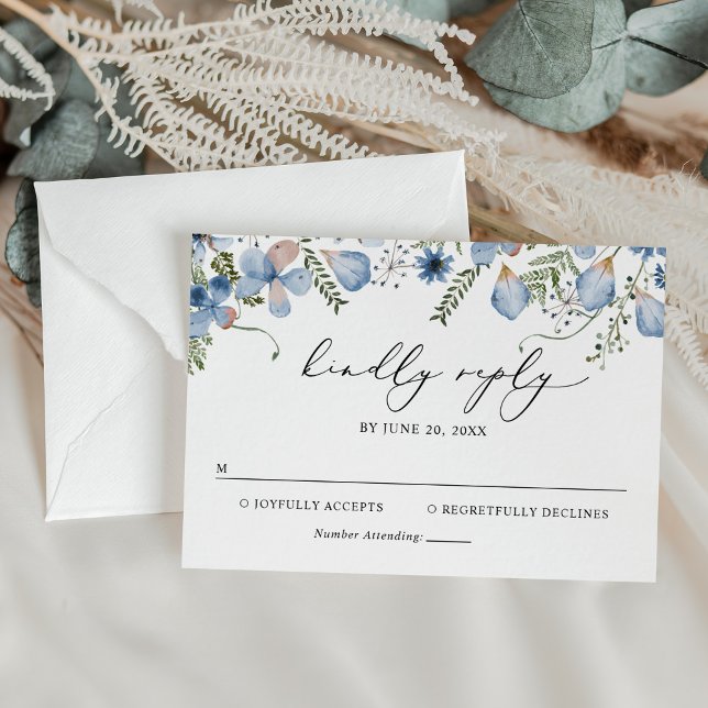 Cartão RSVP Casamento Azul Elegante (Criador carregado)