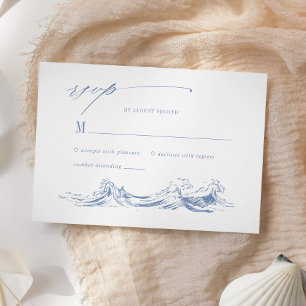 Cartão RSVP Casamento Azul Elegante à Beira-Mar