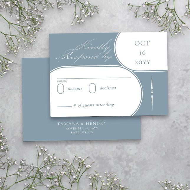 Cartão RSVP Casamento Azul Elegante de Caligrafia (Elegant Dusty Blue RSVP card from my Wedding Colors Collection)