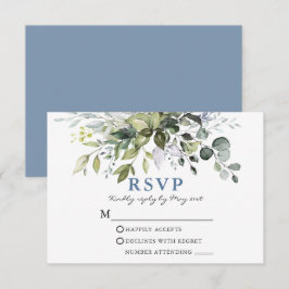 Cartão RSVP Casamento Azul Elegante De Mola Verde Dusty