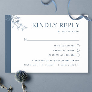Cartão RSVP Casamento Azul Elegante, Moderno Com/Sem RSV RAL R