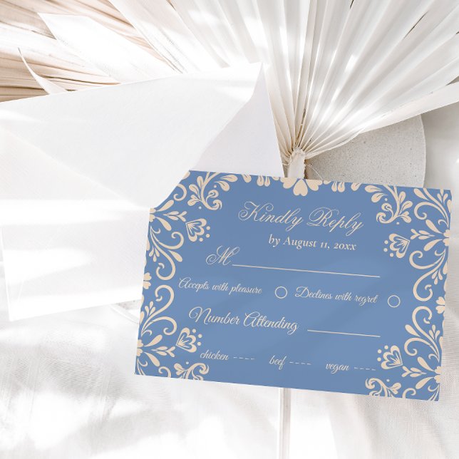 Cartão RSVP Casamento Azul Elegante Neutral Dusty (Criador carregado)