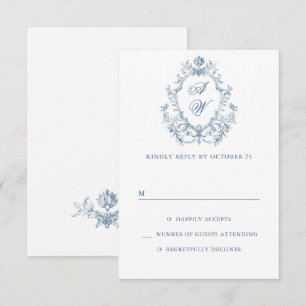 Cartão RSVP Casamento Azul Empoeirado Floral Graça Ornata Vito