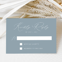 Cartão RSVP Casamento Azul Empoeirado Moderno e Elegante
