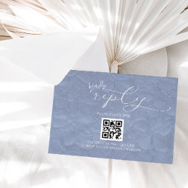 Cartão RSVP Casamento Azul Empoeirado Moderno Simples QR