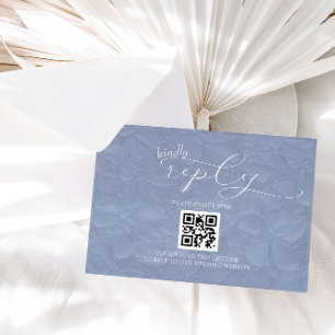 Cartão RSVP Casamento Azul Empoeirado Moderno Simples QR