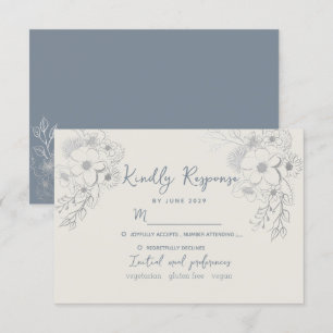 Cartão RSVP Casamento Azul Empoeirado Vintage