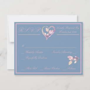 Cartão RSVP Casamento Azul Floral Country e Rosa Pastel