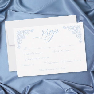 Cartão RSVP Casamento Azul Francês Rococó Regal Vintage Elegan