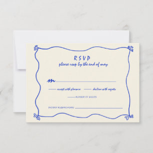 Cartão RSVP Casamento Azul Imperativo Retro Escrito Manuscrito