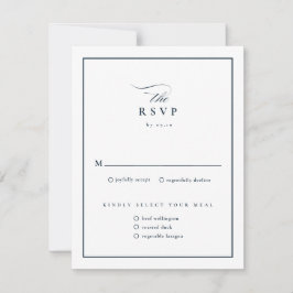 Cartão RSVP Casamento Azul Marinho com Letra Clássica Elegante